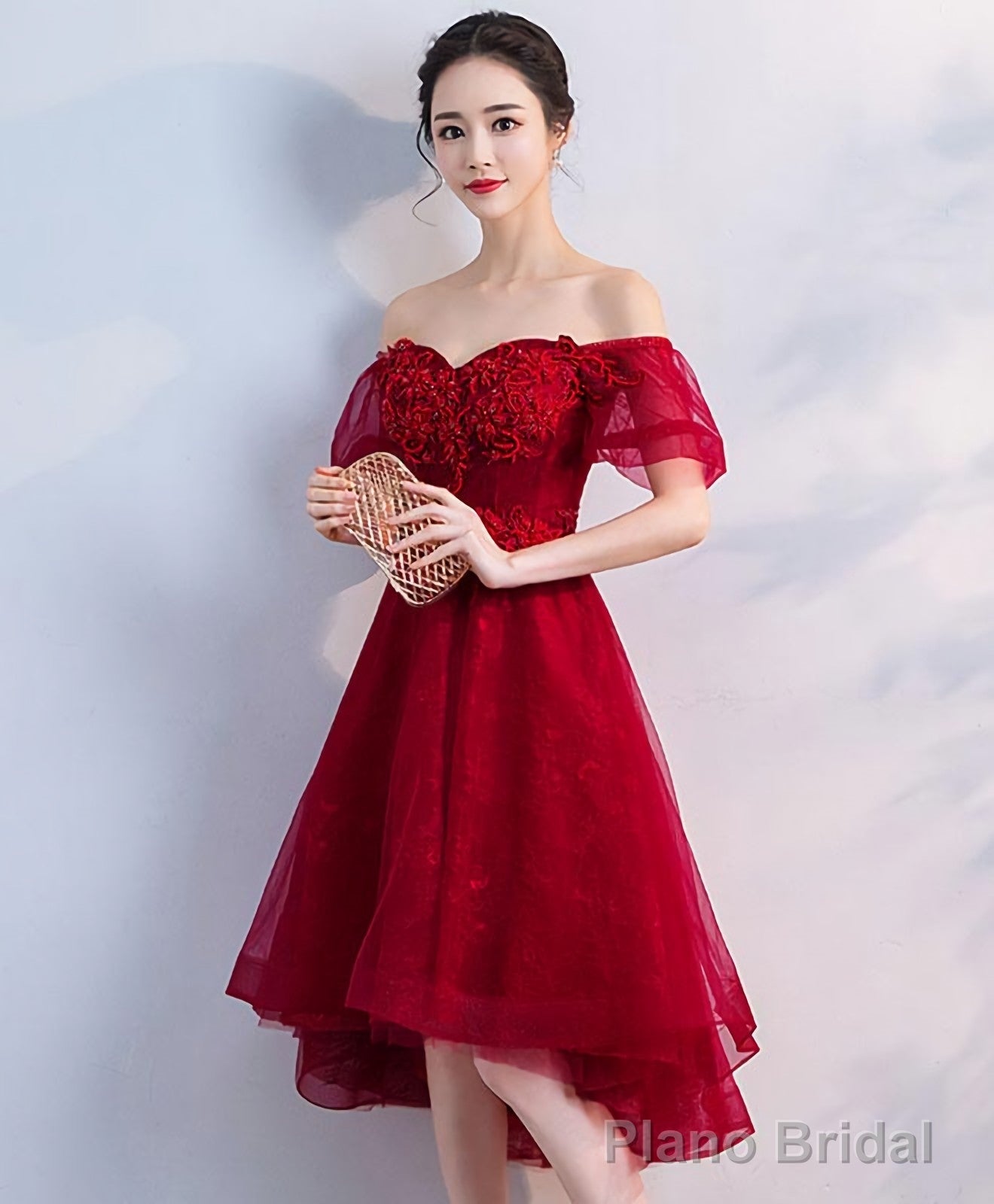 Burgundy Tulle Short Prom Dress Homecoming Dress