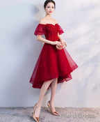 Burgundy Tulle Short Prom Dress Homecoming Dress