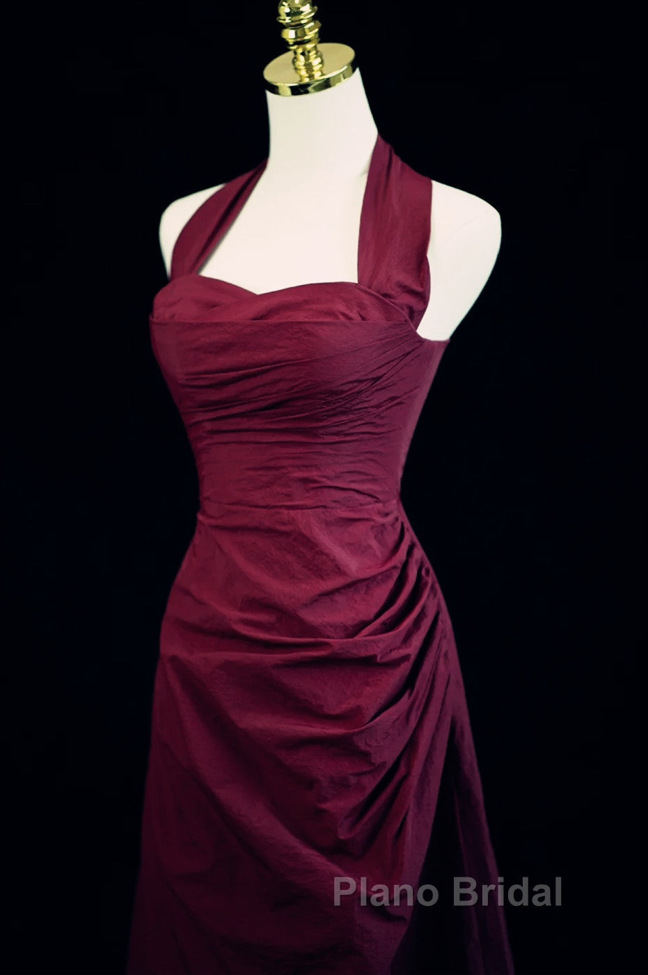 Burgundy A-Line Halter Vintage Style Formal Prom Dresses, Burgundy Long Evening Dresses Secondary image