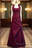 Burgundy A-Line Halter Vintage Style Formal Prom Dresses, Burgundy Long Evening Dresses