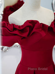 Burgundy A-Line Satin Long Formal Prom Dress, Burgundy Formal Evening Dresses