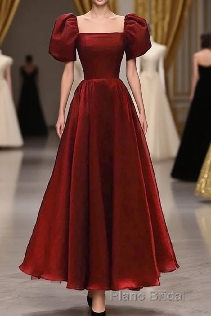 Burgundy A-line Satin Vintage Women Dresses Long Formal Prom Dresses Main image