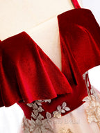 Burgundy A-line Tulle Lace Long Formal Prom Dresses Tulle Formal Dresses