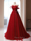 Burgundy A-Line Tulle Long Formal Prom Dresses, Burgundy Tulle Formal Dresses
