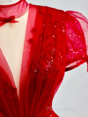 Burgundy A-Line Tulle Sequin Long Formal Prom Dresses, Burgundy Formal Dresses