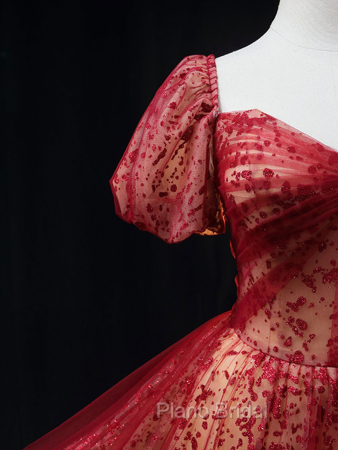 Burgundy A line Tulle Sequin Long Formal Prom Dresses Burgundy Tulle Formal Evening Dresses Secondary image