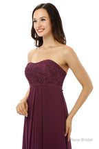 Burgundy Chiffon Lace Sweetheart High Waist Bridesmaid Dresses