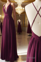 Burgundy chiffon long Formal Prom dress, burgundy evening dress