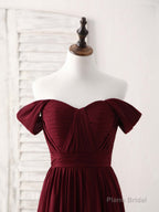 Burgundy Chiffon Off Shoulder Long Prom Dress Burgundy Bridesmaid Dress