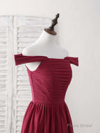 Burgundy Chiffon Off Shoulder Long Prom Dress Burgundy Bridesmaid Dress
