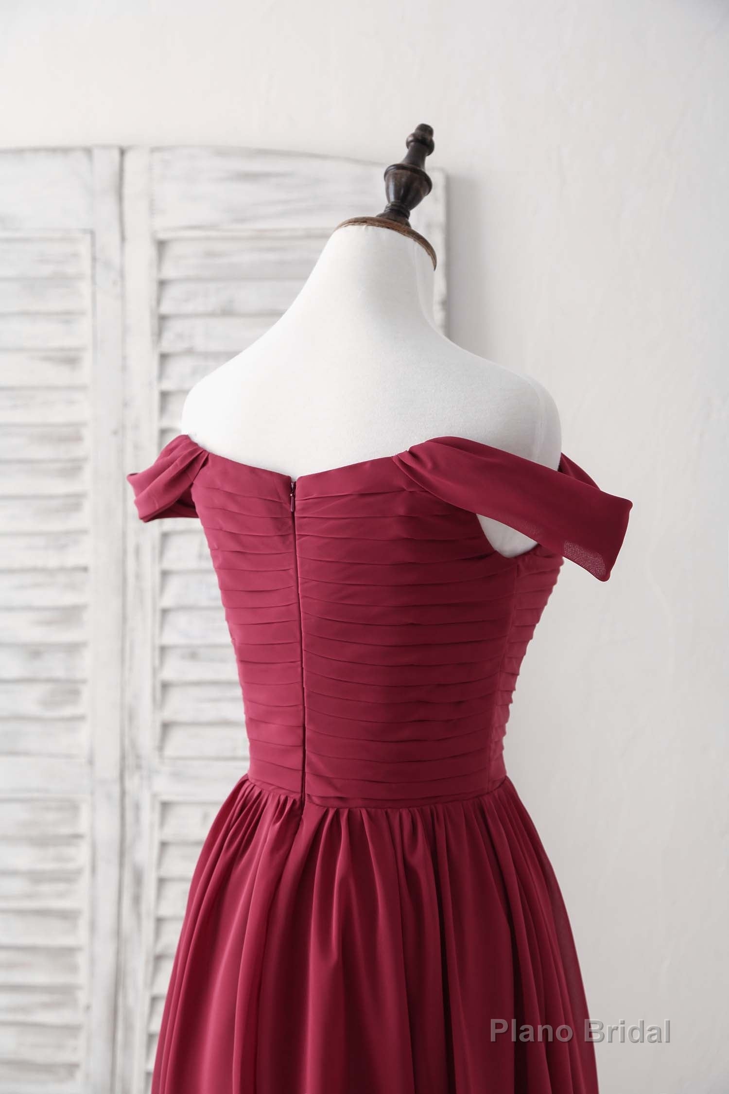 Burgundy Chiffon Off Shoulder Long Prom Dress Burgundy Bridesmaid Dress