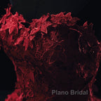 Burgundy Floral Lace Sweetheart Tulle Ball Gown Wedding Dresses