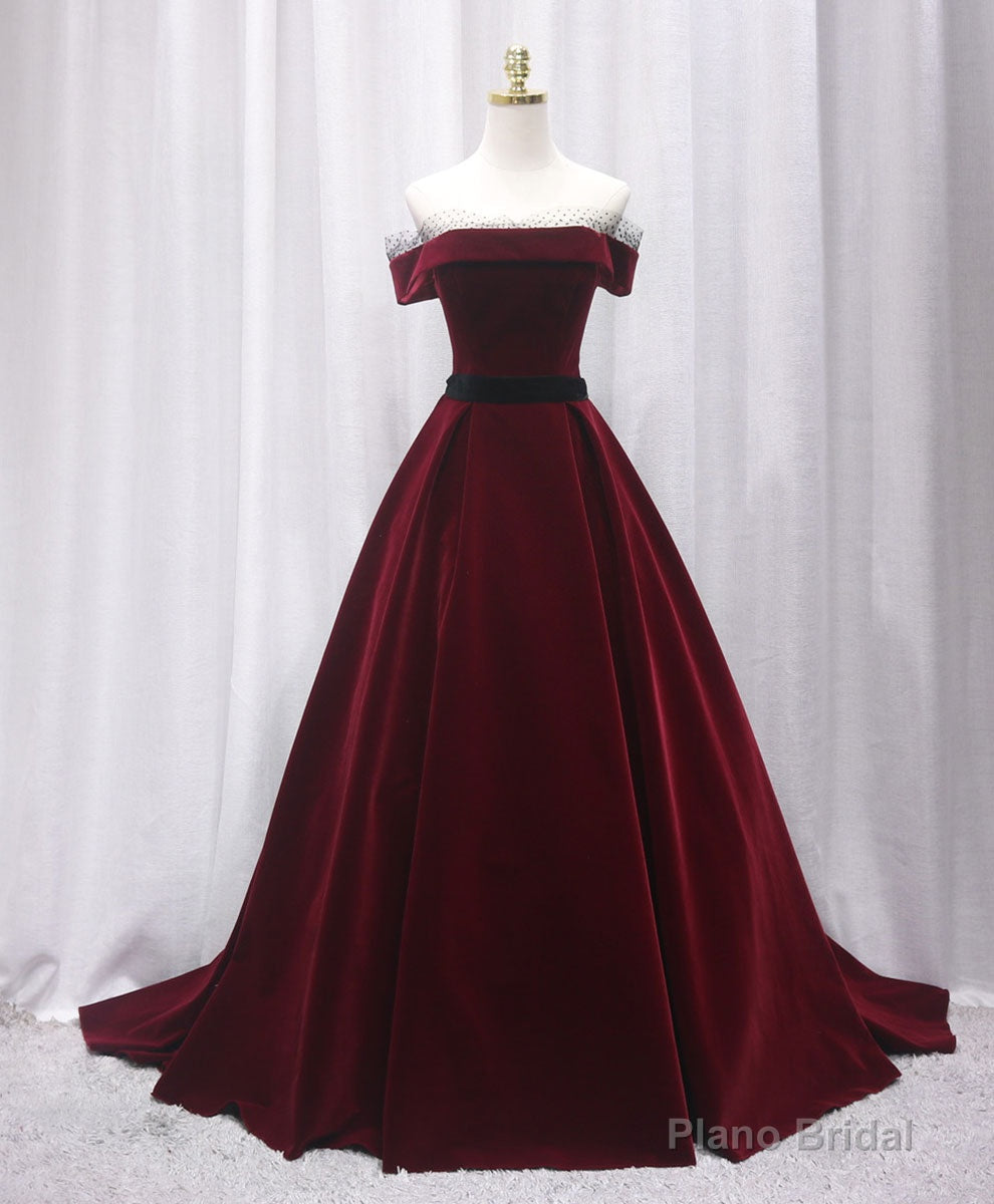 Burgundy Long Off Shoulder Prom Dress Long Evening Dress Main image