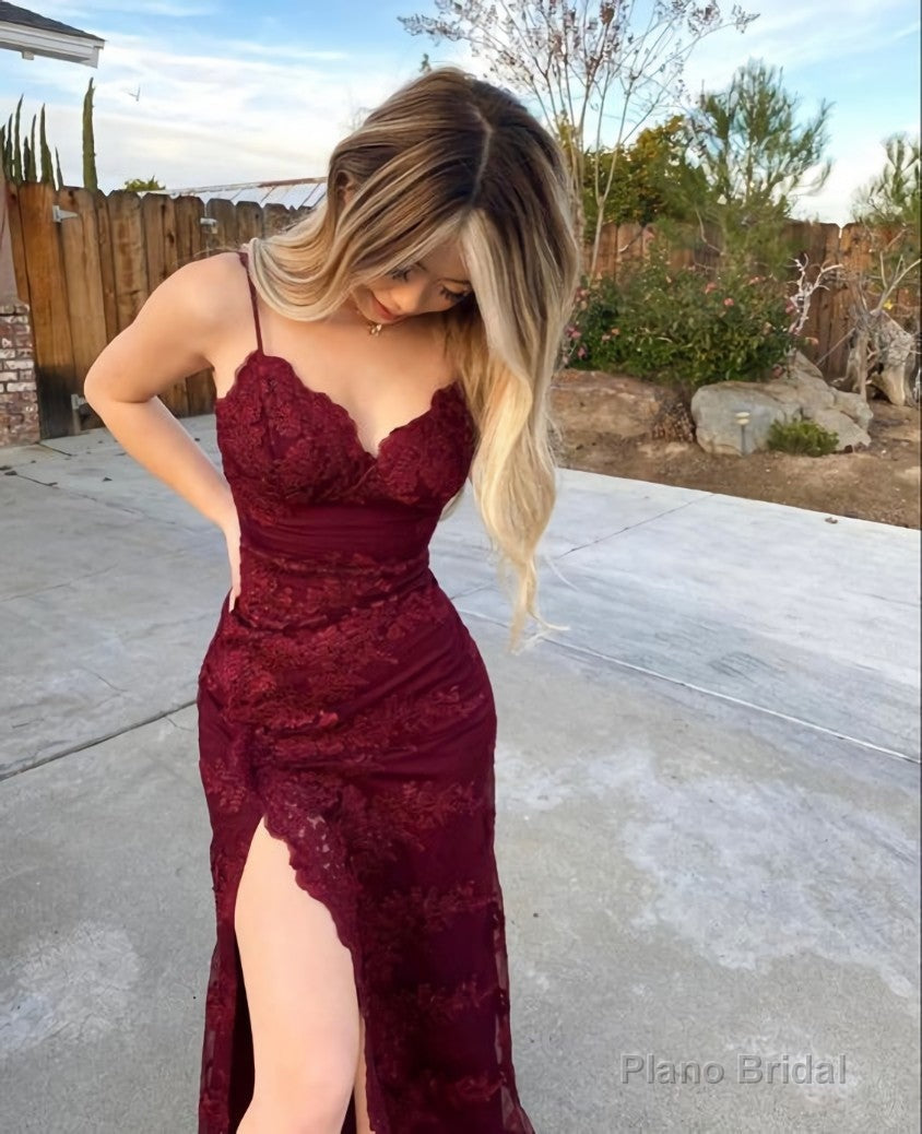 Burgundy long prom dresses, Satin evening dresses,party dresses, formal dress Main image