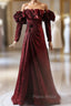 Burgundy Long Sleeve Pleats Formal Prom Dresses