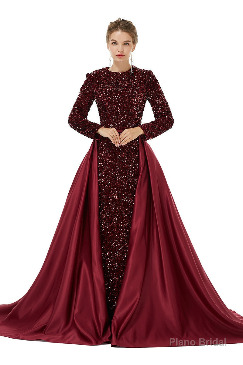 Long sleeve Sequin Prom Dresses with Detachable Skirt Main image