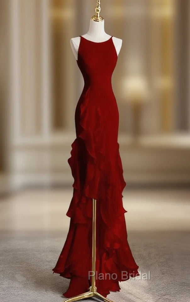 Burgundy Mermaid Halter Formal Prom Dresses Main image