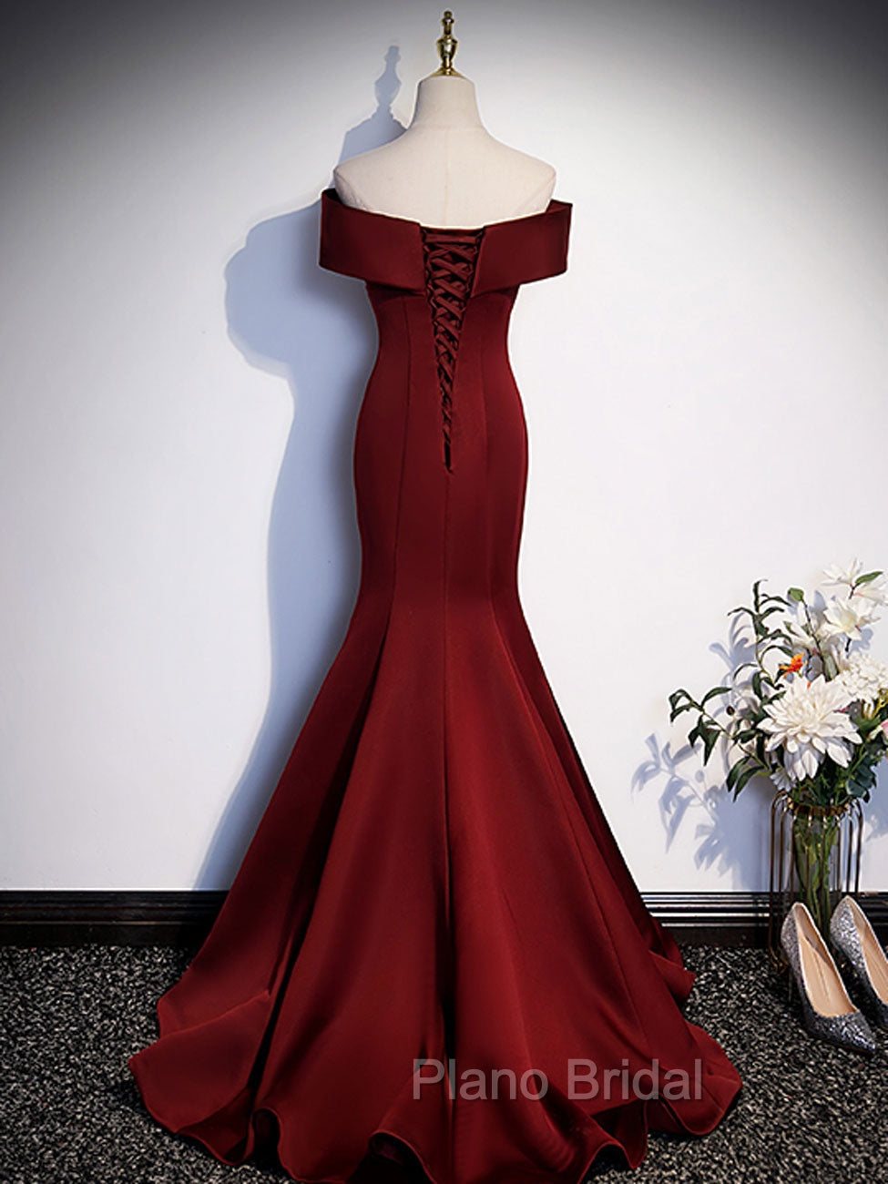 Burgundy Mermaid Long Formal Prom Dresses, Burgundy Formal Evening Dresses Secondary image