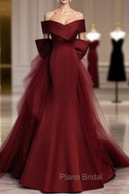 Burgundy Mermaid Long Formal Prom Dresses, Burgundy Formal Evening Dresses