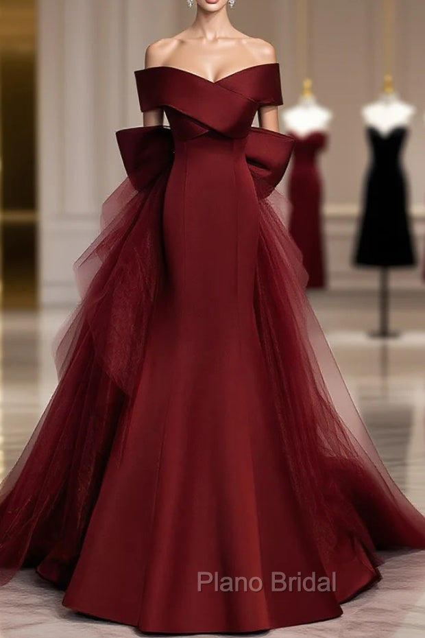 Burgundy Mermaid Long Formal Prom Dresses, Burgundy Formal Evening Dresses