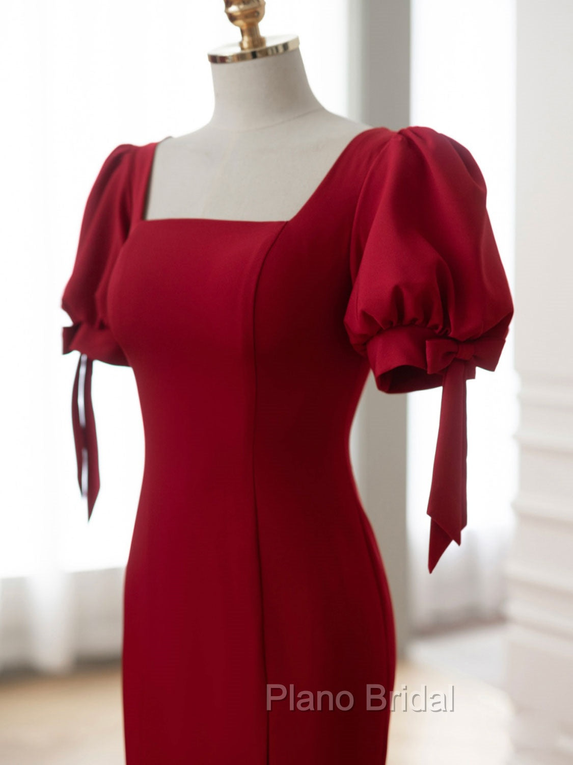 Burgundy Mermaid Long Formal Prom Dresses, Burgundy Formal Dresses Secondary image