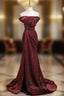 Burgundy Mermaid Off the Shoulder Pleats Formal Prom Dresses
