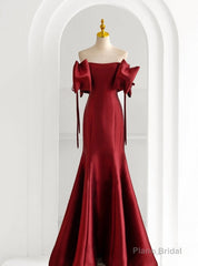 Burgundy Mermaid Satin Off the Shoulder Prom Dress