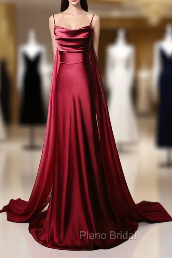 Burgundy Mermaid Satin Straps Formal Prom Dresses Main image