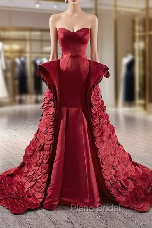 Burgundy Mermaid Satin Sweetheart Formal Prom Dresses