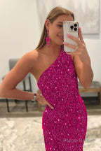 Burgundy Mermaid Sequins Long Prom Dress