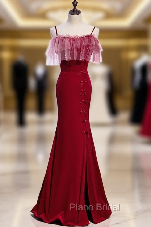 Burgundy Mermaid Spaghetti Straps Formal Prom Dresses Main image