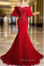 Burgundy Mermaid Tulle Off the Shoulder Beading Sequins Formal Prom Dresses