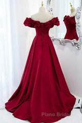 Burgundy Off Shoulder Long A Line Prom Dress Evening Dress