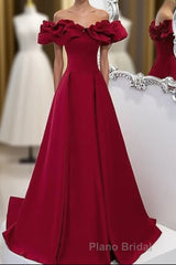 Burgundy Off Shoulder Long A Line Formal Prom Dress Evening Dress