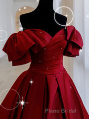 Burgundy off shoulder satin long Formal Prom dress, burgundy evening dress
