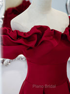 Burgundy Off Shoulder Satin Long Formal Prom Dresses, Burgundy Formal Evening Dresses