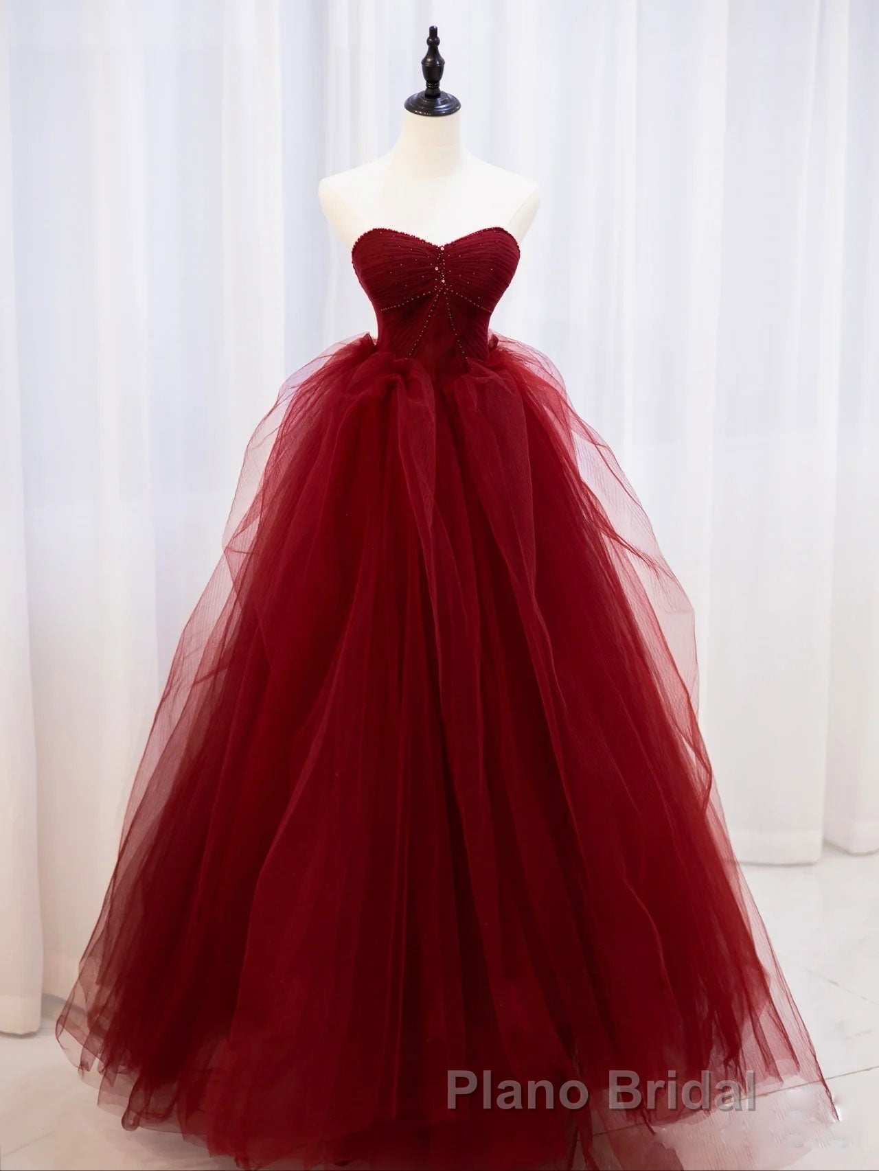 Burgundy off shoulder tulle lace long Formal Prom dress burgundy formal dress