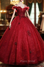 Burgundy Off Shoulder Tulle Lace Long Formal Prom Dresses, Burgundy Lace Sweet 16 Dresses
