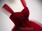 Burgundy Off Shoulder Tulle Long Formal Prom Dresses, Burgundy Formal Dresses