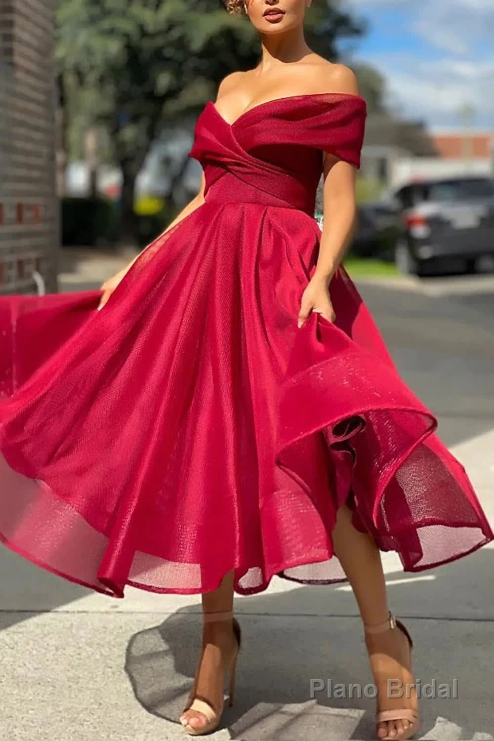 Burgundy Off The Shoulder Prom Dress Main image