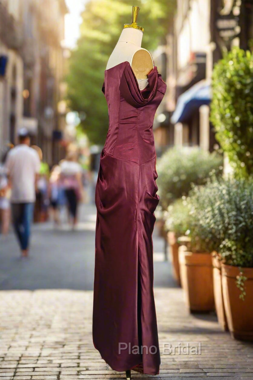 Burgundy Off The Shoulder Formal Prom Dresses Simple Satin Formal Dresses