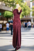 Burgundy Off The Shoulder Formal Prom Dresses Simple Satin Formal Dresses
