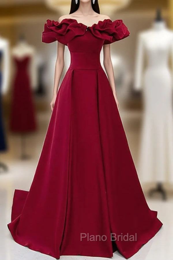 Burgundy Off the Shoulder Ruffles Formal Prom Dresses Main image