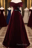 Burgundy Off The Shoulder Velvet Long Formal Prom Dresses