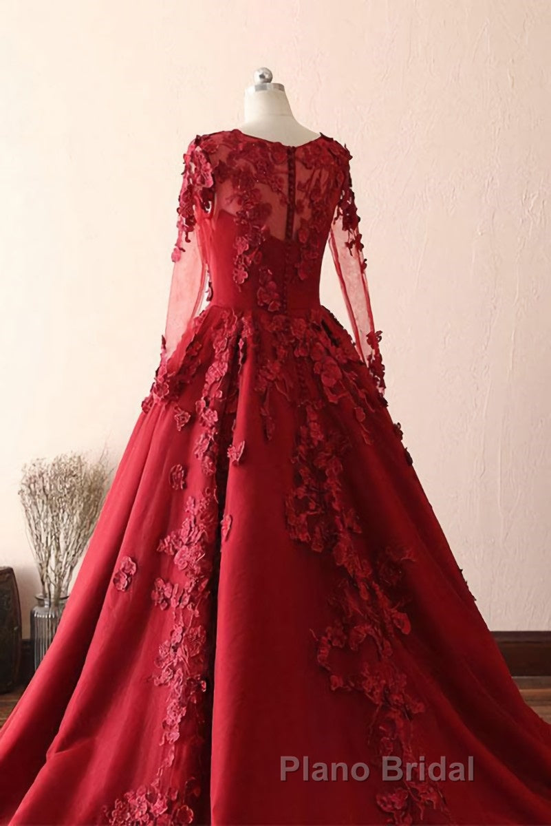 Burgundy round neck lace long Formal Prom dress burgundy evening dress Secondary image