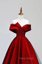 Burgundy Satin And Black Tulle Long Formal Prom Dresses, Beautiful A-Line Party Dresses