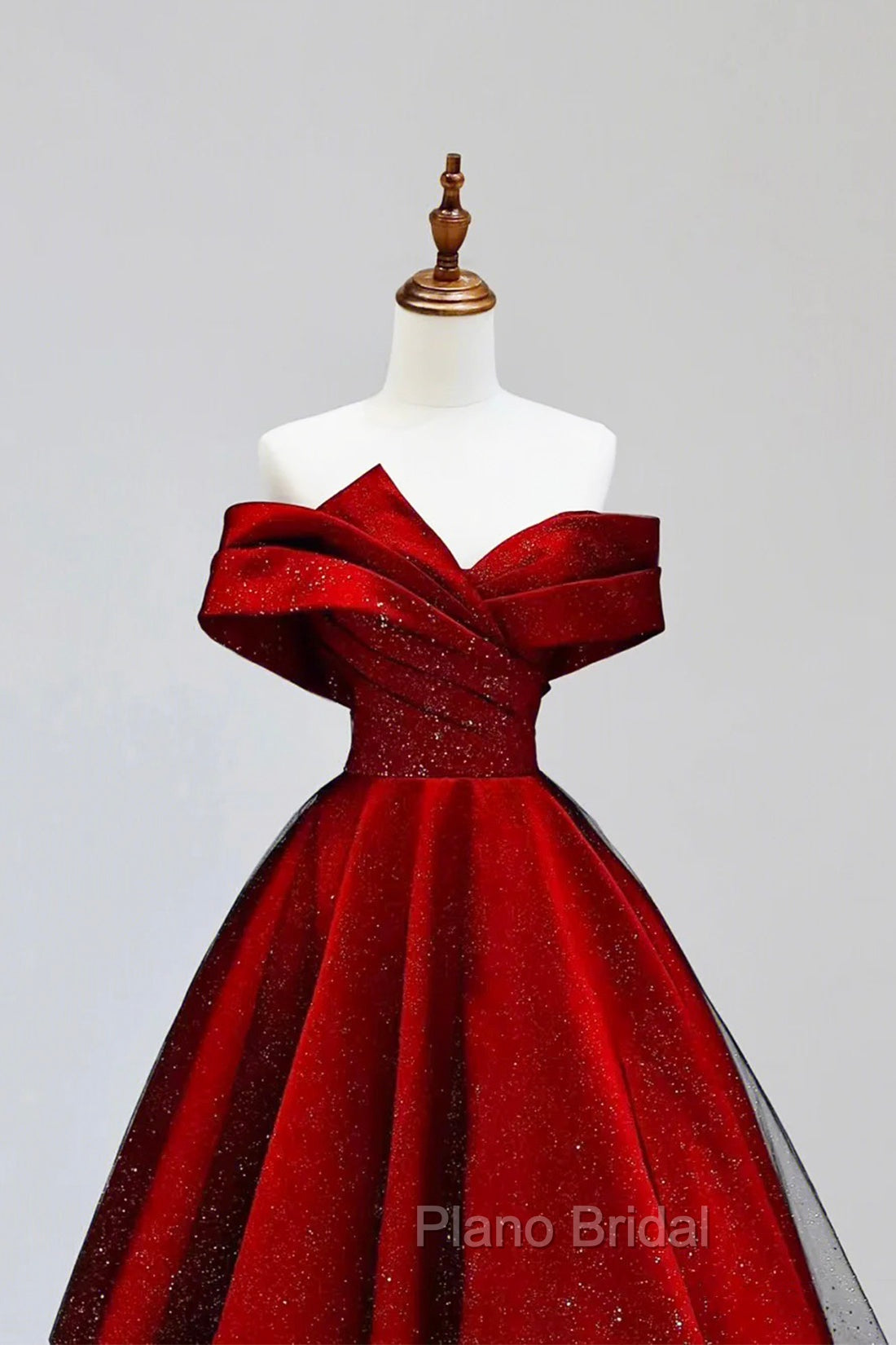 Burgundy Satin And Black Tulle Long Formal Prom Dresses, Beautiful A-Line Party Dresses