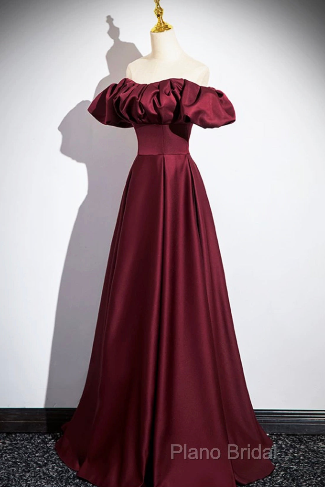 Burgundy Satin Floor Length Formal Prom Dresses, Simple A-Line Formal Party Dresses Secondary image