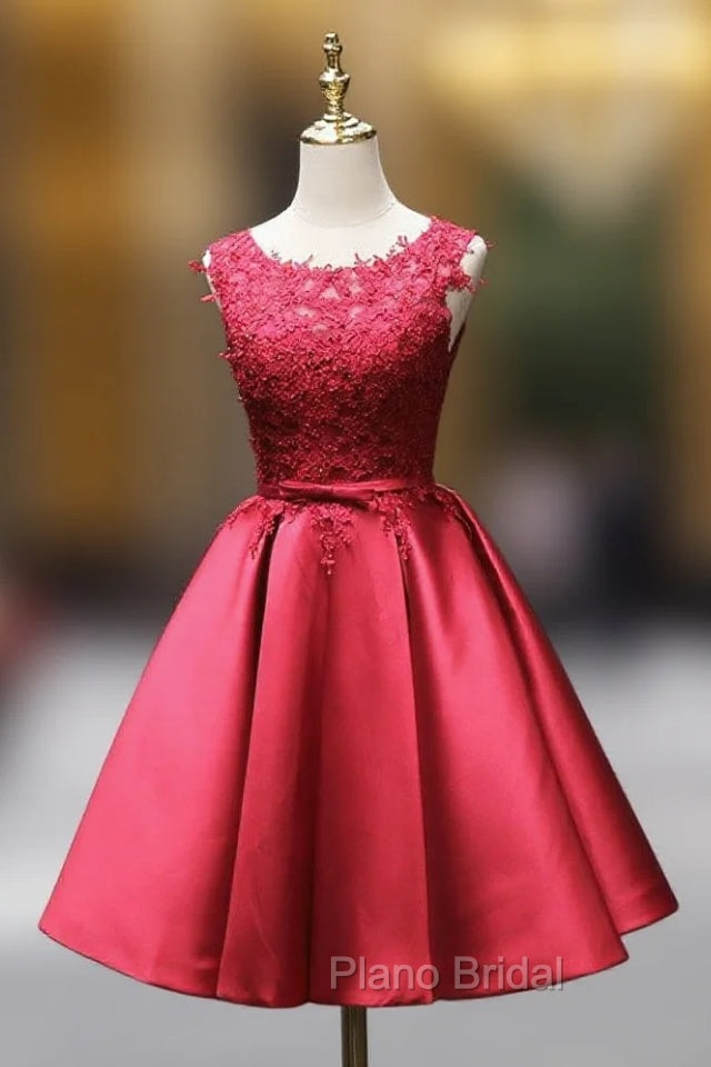 Burgundy Satin Lace Beading Homecoming Dresses