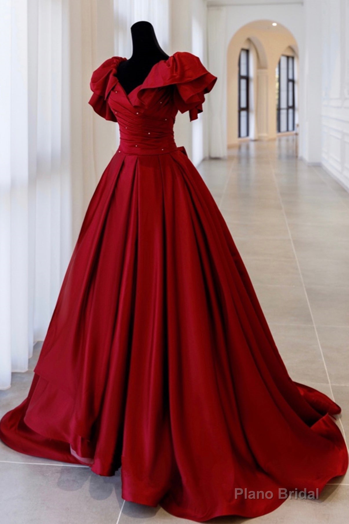 Burgundy Satin Long A Line Prom Dress,Elegant Evening Dress
